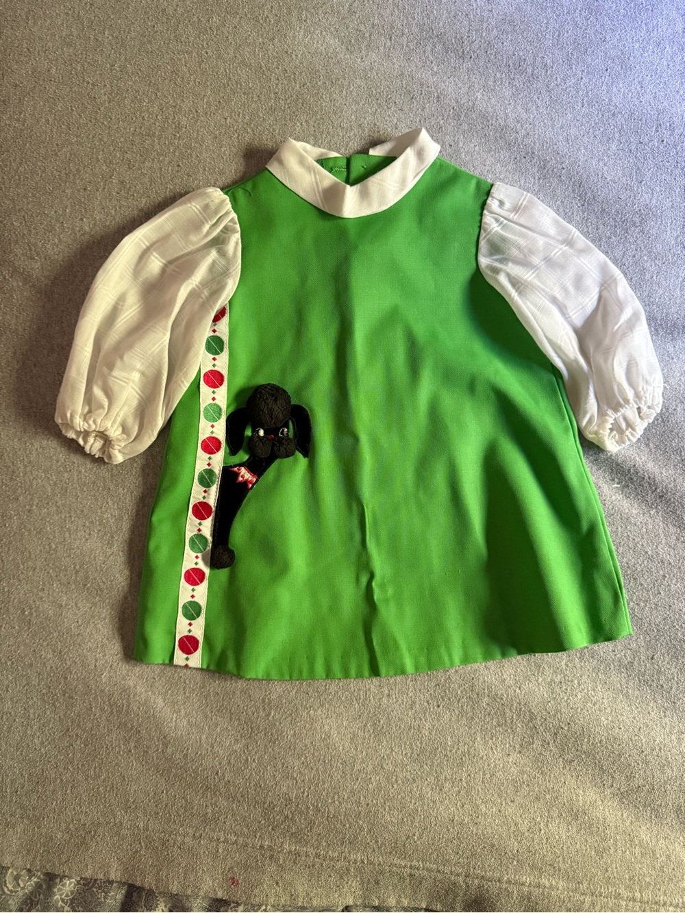 Rare Vintage Ruth of Carolina Girls' Holiday Pinafore Dress with Puppy Appliqué
